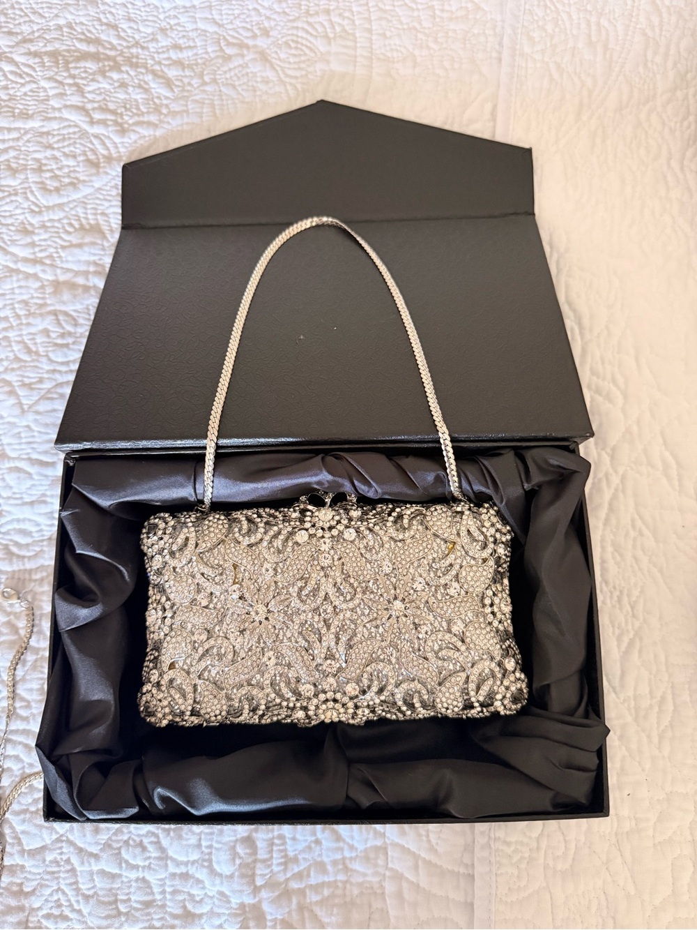 Silver Crystal Embellished Evening Clutch Bag - Picture 4 of 5